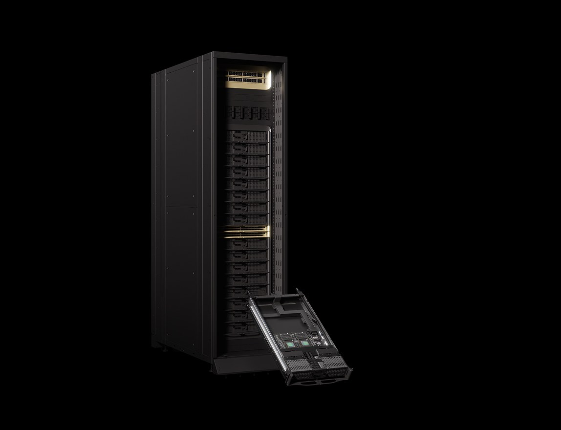 NVIDIA CMX Context Memory Storage Platform rack with a BlueField-4 storage tray